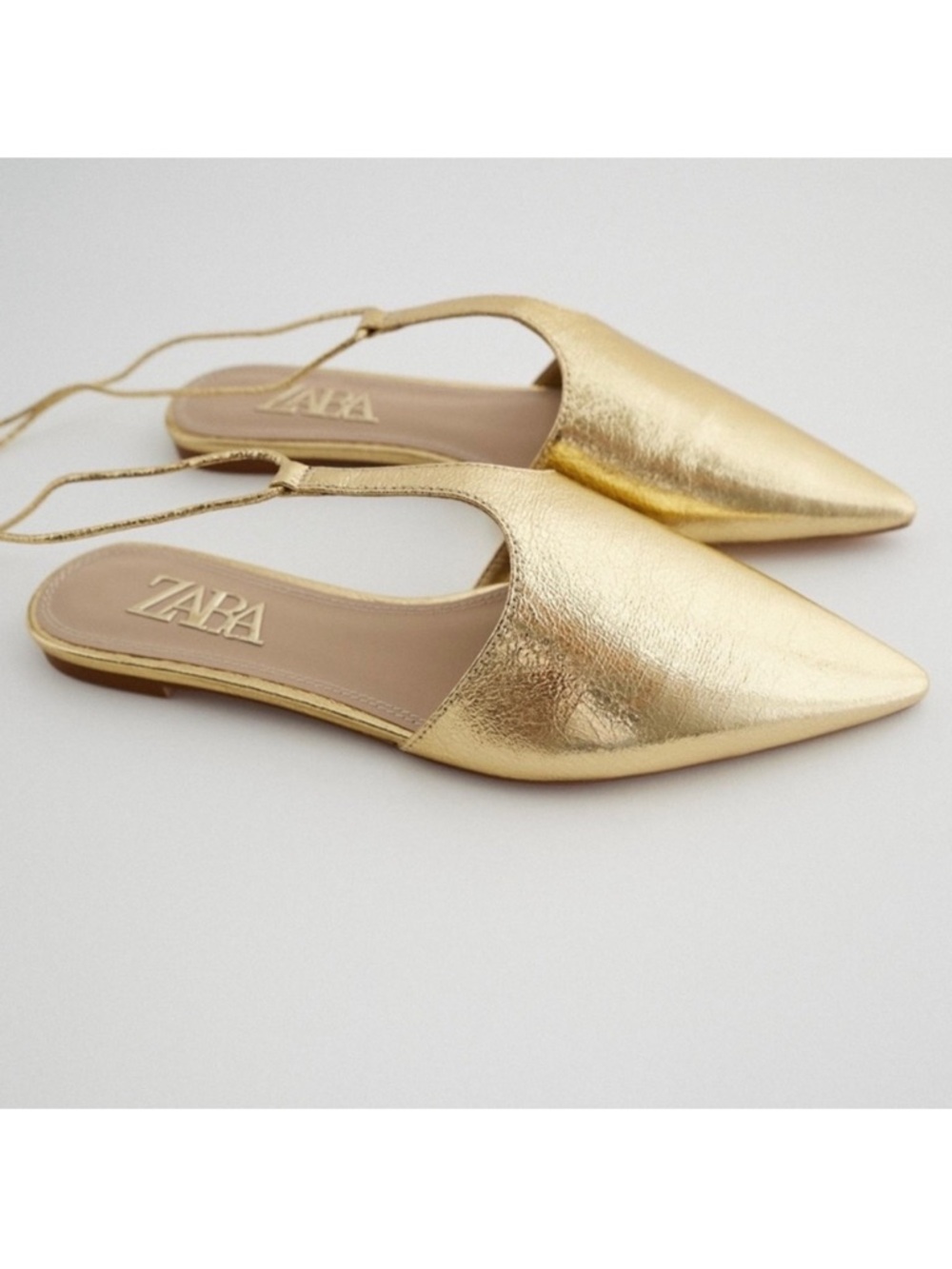 Zara Metallic Gold Pointed Slingback Flats